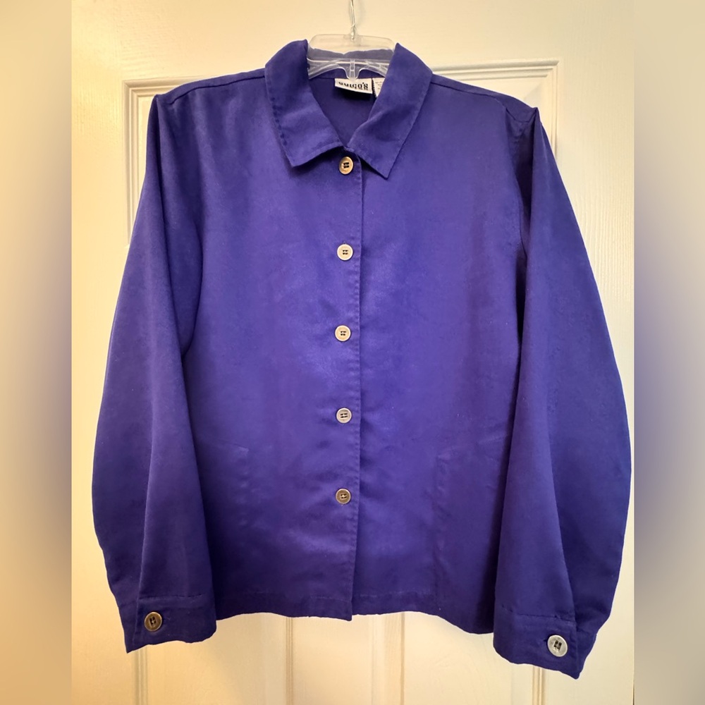 CHICOS FAUX SUEDE LONG SLEEVE SHIRT.  Size 2.  Royal blue.